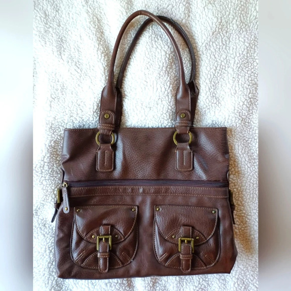 🍒 Liz Claiborne Leather Saddle Satchel Bag Purse - Picture 1 of 8
